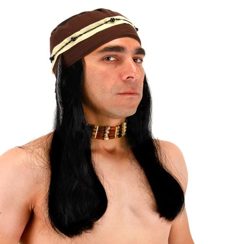 Lone Ranger inspired Tonto - Indian Brave Headscarf w/Hair - Click Image to Close