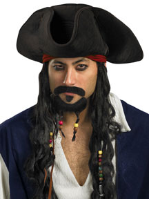 Pirate Deluxe Adult Hat w/ Moustache and Goatee - Click Image to Close