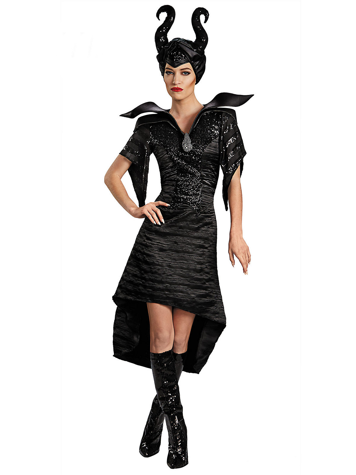 Maleficent Christening Black Gown Glam Adult Deluxe Costume - Click Image to Close
