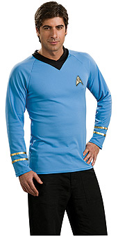 STAR TREK-CLASSIC Adult Deluxe Blue Shirt S-M-L-XL - Click Image to Close