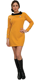 STAR TREK-CLASSIC Adult Deluxe Gold Dress XS-S-M - Click Image to Close