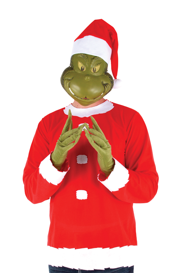Santa Grinch Adult Costume with Mask & Hat Size S/M